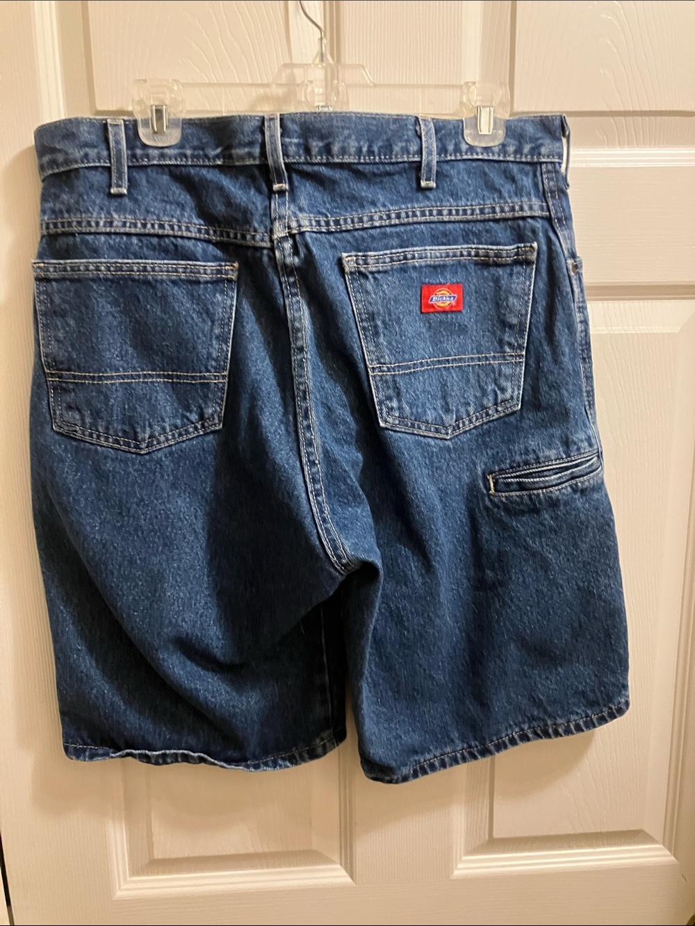 Vintage Dickies Men's Blue Denim Carpenter Shorts with Patch Logo size 34